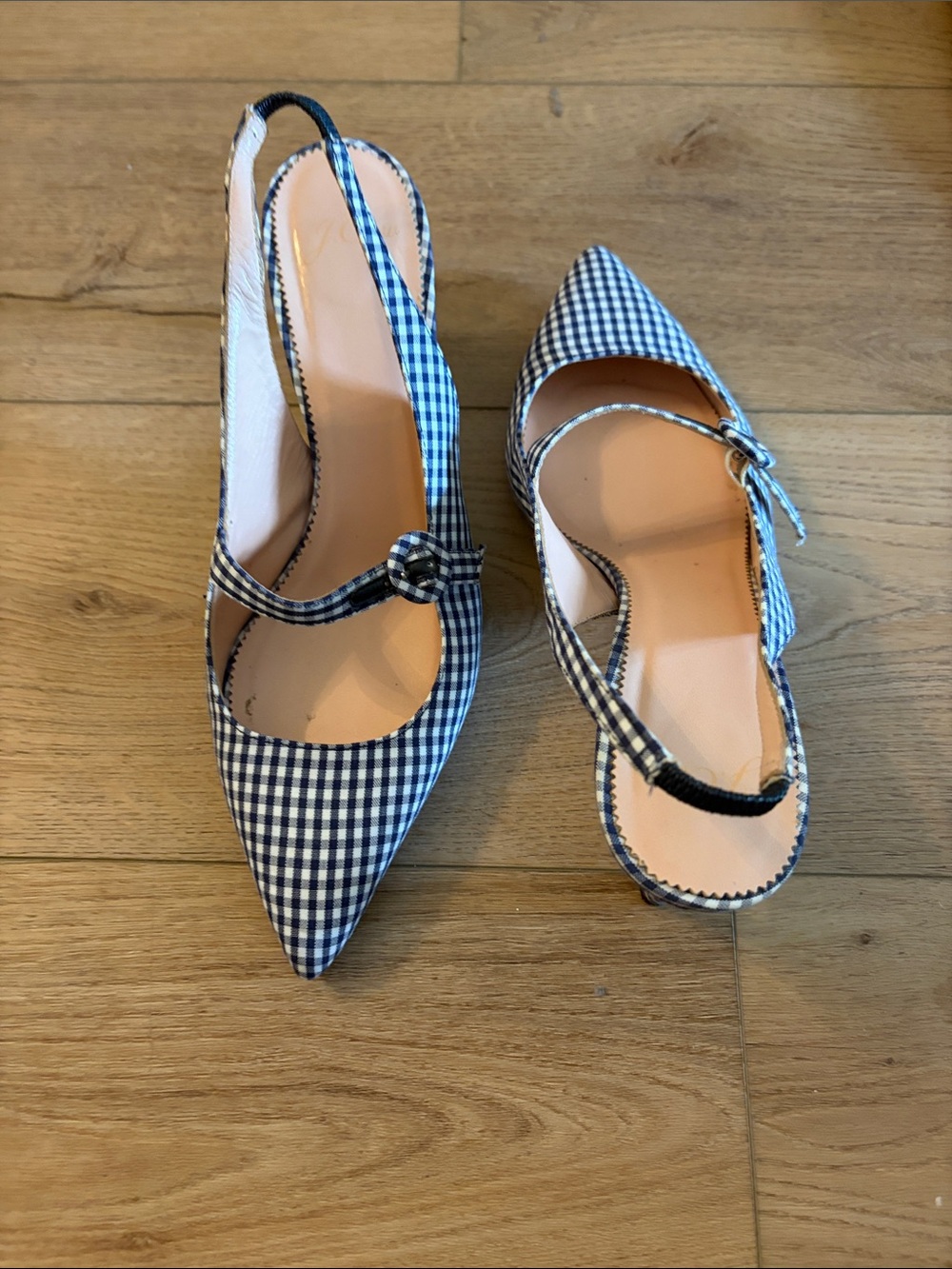 J. Crew Blue Gingham Slingback Pointed Heels - Picture 2 of 4